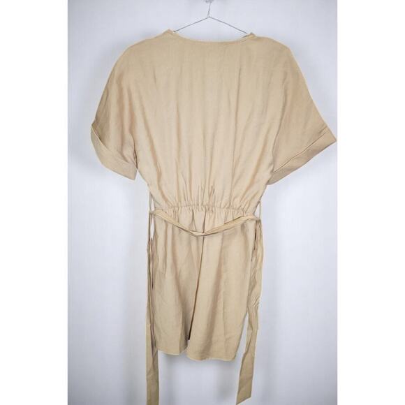 Zara Sand Short Linen Blend Dress With Belt Size S - Picture 9 of 9